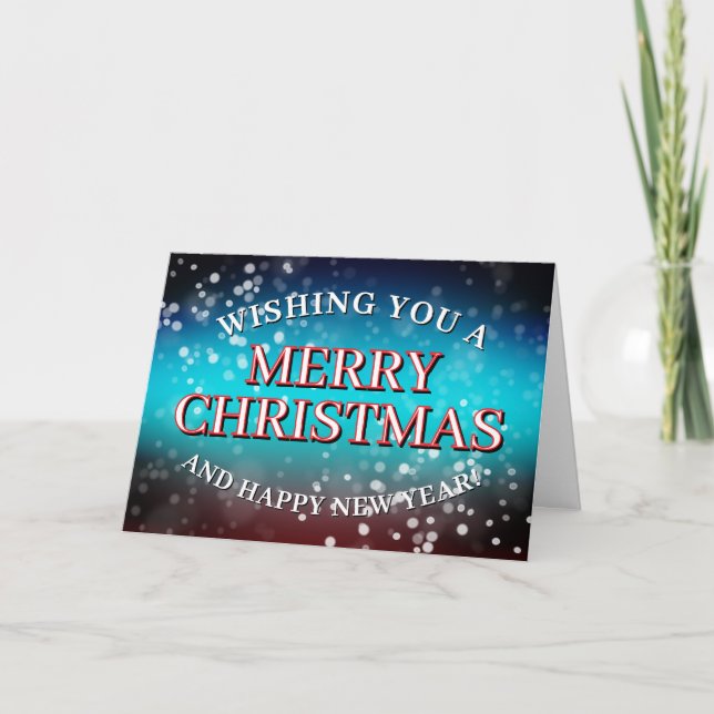Blaue und rote schneebedeckte Weihnachtskarte Karte (Vorderseite)