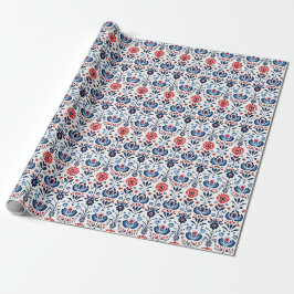 Blaue und rote skandinavische Folkloregation Geschenkpapier