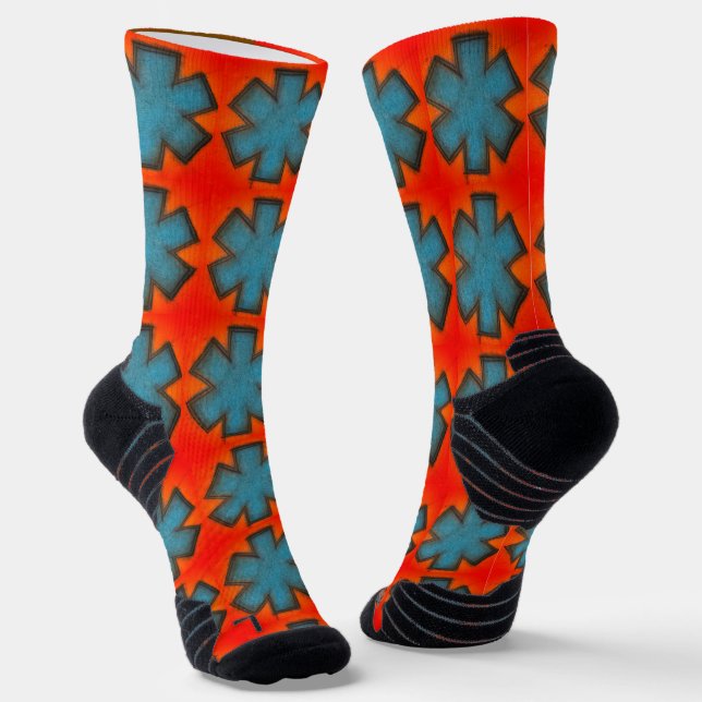 blaue und rote "Star of Life" Ems Socken (Gewinkelt)