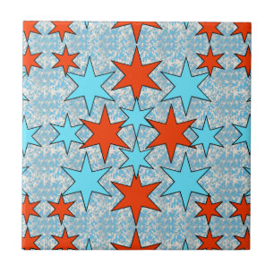 Blaue und rote Sterne Muster Fliese