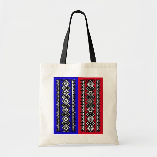 Blaue und rote Stickerei Tragetasche (Vorne)