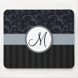 Blaue und schwarze BlumenBündel, Streifen mit Mousepad