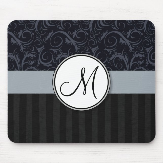 Blaue und schwarze BlumenBündel, Streifen mit Mousepad (Vorne)