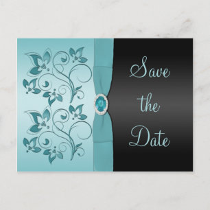 Blaue und schwarze BlumenSave the Date Postkarte