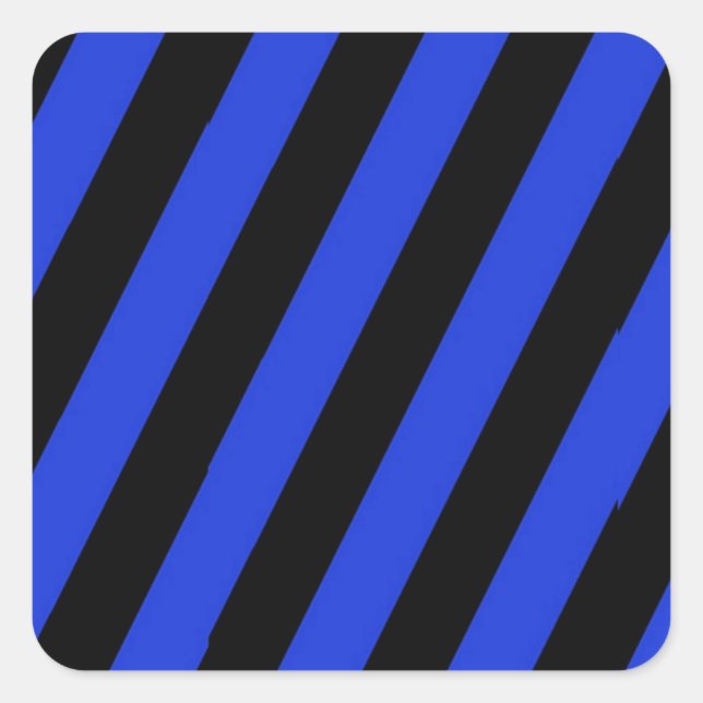 blaue und schwarze diagonale Streifen Quadratischer Aufkleber (Vorderseite)