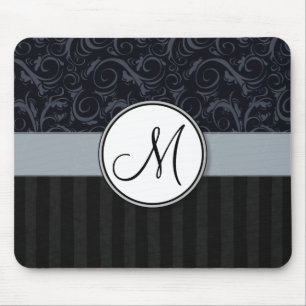 Blaue und schwarze florale Schwaden, Streifen mit  Mousepad
