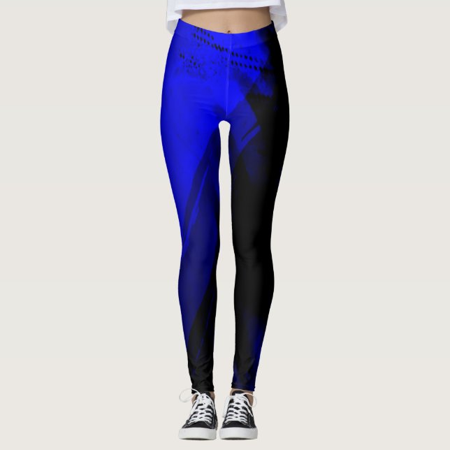 Blaue und schwarze Grafik Leggings (Vorderseite)