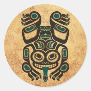 Blaue und schwarze Haida Spirit Tree Frog Runder Aufkleber