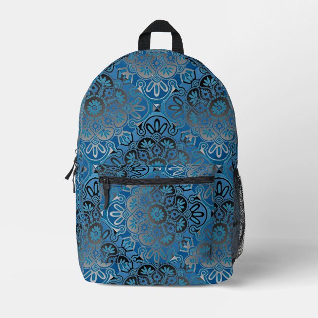 Blaue und schwarze Kachelmuster Kids-Backpack Bedruckter Rucksack (Vorderseite)