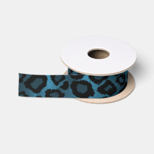 Blaue und schwarze Leoparden Satinband