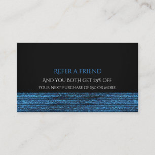 Blaue und schwarze moderne Glamour Pailletten Empf Empfehlungskarte