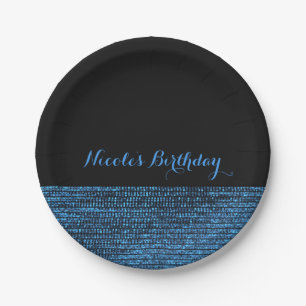 Blaue und schwarze moderne Glamour Pailletten schi Pappteller