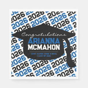 Blaue und schwarze personalisierte Abschlusskappe Serviette