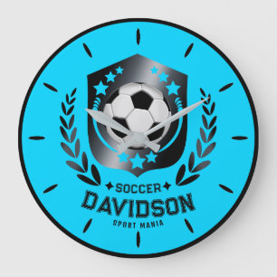 Blaue und schwarze personalisierte Fußballmannscha Große Wanduhr
