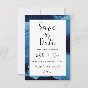 Blaue und schwarze Pinselfarben Kunst Elegant Mode Save The Date