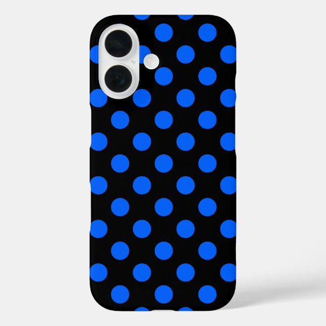 Blaue und schwarze Polka iPhone 16 Hülle (Rückseite)