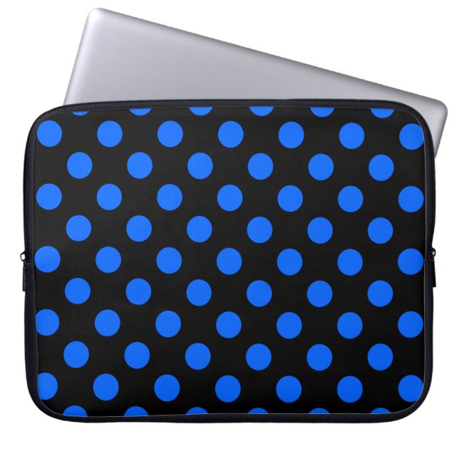 Blaue und schwarze Polka Laptopschutzhülle (Vorderseite)