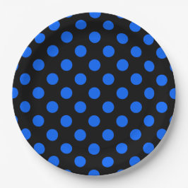 Blaue und schwarze Polka Pappteller