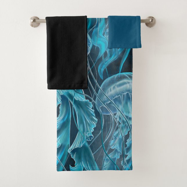 Blaue und schwarze Quallen Badhandtuch Set (Insitu)