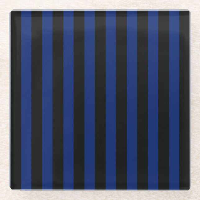 Blaue und schwarze Streifen Glasuntersetzer (Vorderseite)