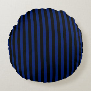 Blaue und schwarze Streifen Rundes Kissen