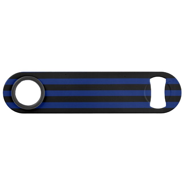 Blaue und schwarze Streifen Speed Flaschenöffner (Rückseite Horizontal)
