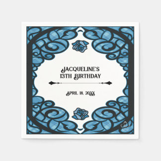 Blaue und schwarze vergitterte Rosenprinzessin zum Serviette