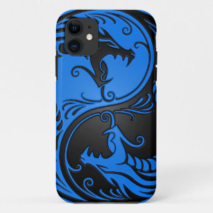 Blaue und schwarze Yin Yang Drachen iPhone 11 Hülle