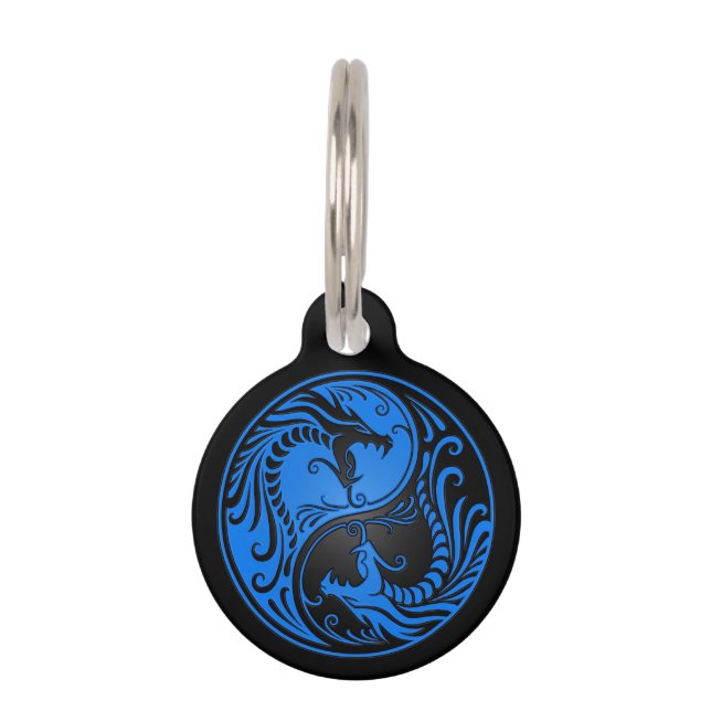 Blaue und schwarze Yin Yang Drachen Tiernamensmarke (Vorderseite)