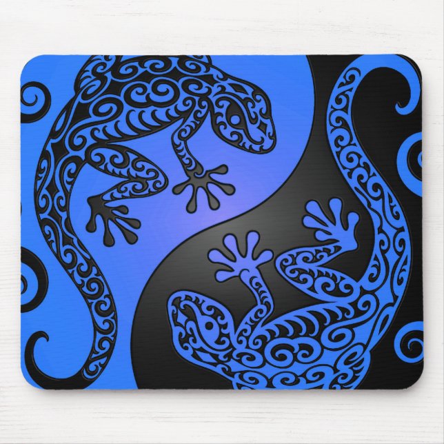 Blaue und schwarze Yin Yang Geckos Mousepad (Vorne)
