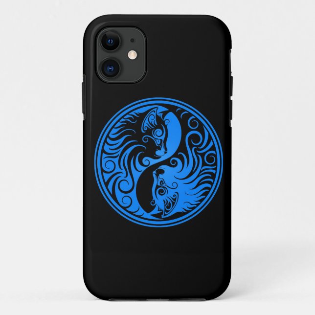 Blaue und schwarze Yin Yang Katzen Case-Mate iPhone Hülle (Rückseite)