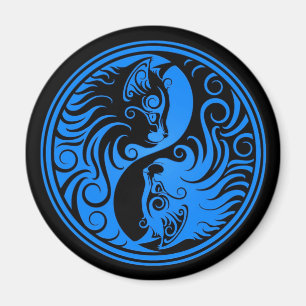 Blaue und schwarze Yin Yang Katzen Magnet
