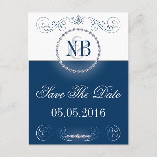 Blaue und silber Save the Date Postkarten (Vorderseite)