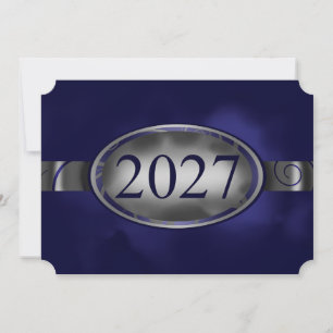 Blaue und silberne Blumen-Button-Karte 2027 Einladung