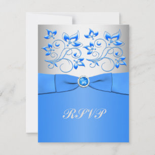 Blaue und silberne Blumen-RSVP-Karte Einladung