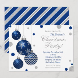 Blaue und silberne Flitter-WeihnachtsParty Einladung