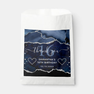 Blaue und silberne Glitter-Achat-Murmel Sweet 16 Geschenktütchen