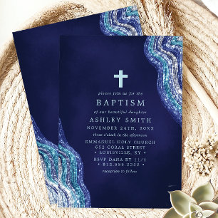 Blaue und silberne Glitterwelle Wasser-Taufe Einladung