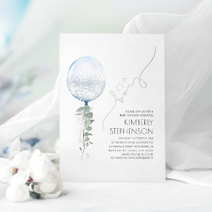 Blaue und silberne Grünpflanzen-Ballon-Baby-Party Folieneinladung