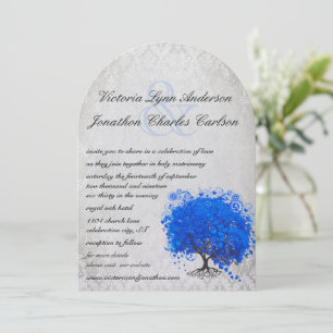 Blaue und silberne Herzblatt-Baum-Hochzeitseinladu Einladung
