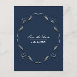 Blaue und silberne Rahmen elegante Hochzeit - Merk Ankündigungspostkarte