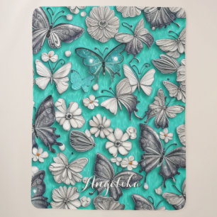 Blaue und silberne Schmetterlinge personalisierter Sherpadecke