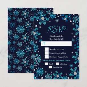 Blaue und silberne Schneeflocken Winter-Menüwahl RSVP Karte
