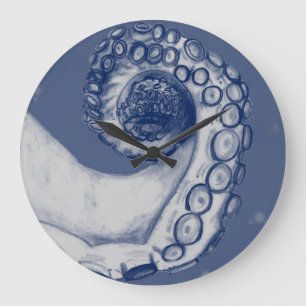 Blaue und silberne Seekraken-Tentakel-Uhr Große Wanduhr