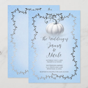 Blaue und silberne Storybook weiße Kürbis-Hochzeit Einladung