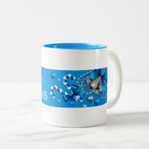 Blaue und silberne Weihnachtskugeln, Zuckerstange, Zweifarbige Tasse