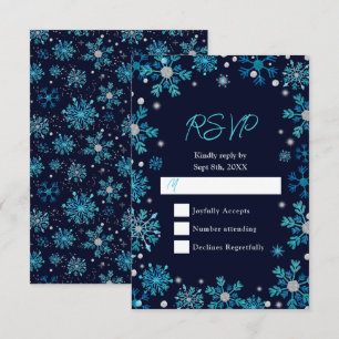 Blaue und silberne Winter-Schneeflocken RSVP Karte