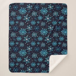 Blaue und Silberne Winterschneeflocken Sherpadecke