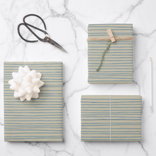 Blaue und Taupe Abstrakte Lines Muster Geschenkpapier Set