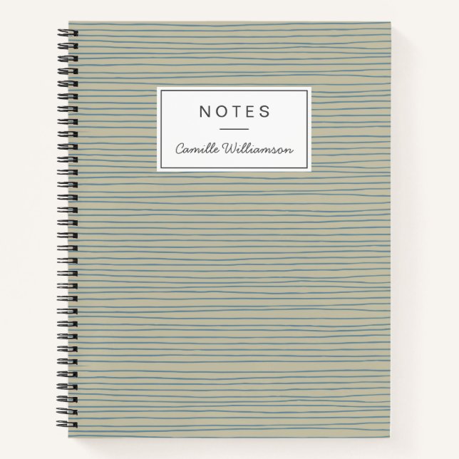 Blaue und Taupe Abstrakte Lines Muster Notizbuch (Vorderseite)